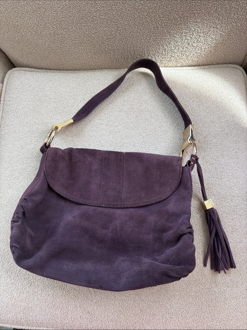 ANTONIO MELANI Suede Bag in Plum with Tassel